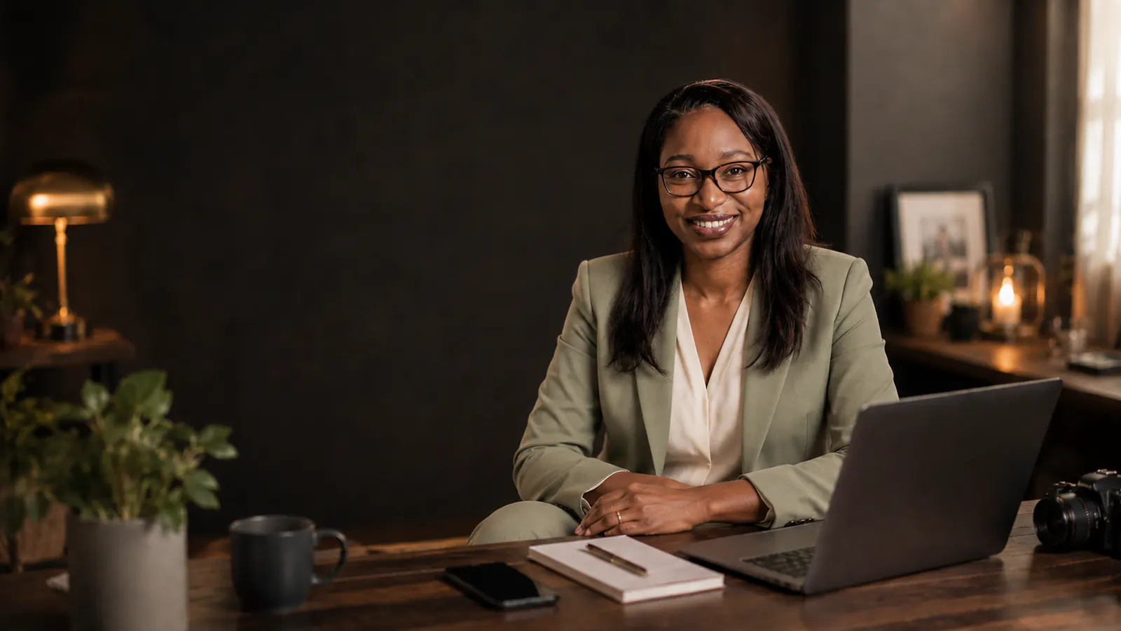 Bongiwe Selane in a cinematic editorial and project-work setting.