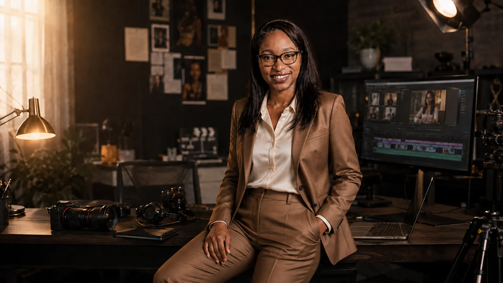 Bongiwe Selane in a cinematic multimedia-production setting.
